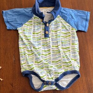 Burt bees Striped Blue & Green Baby Polo Onesie